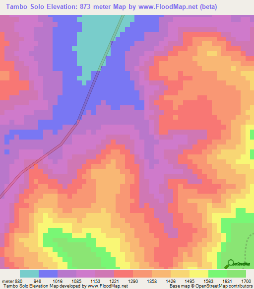 Tambo Solo,Peru Elevation Map