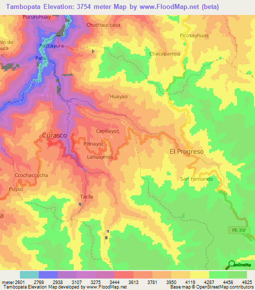 Tambopata,Peru Elevation Map