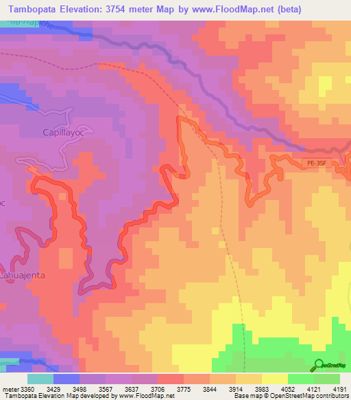 Tambopata,Peru Elevation Map