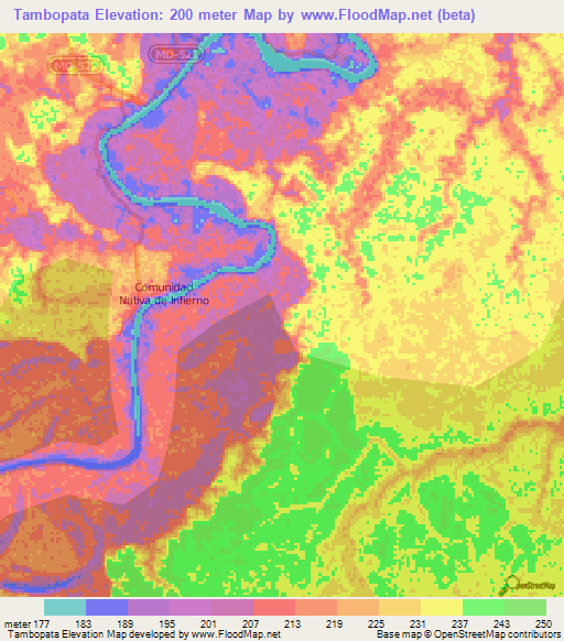 Tambopata,Peru Elevation Map