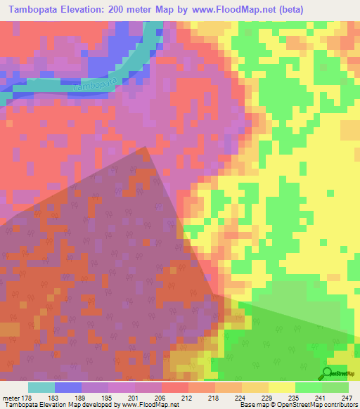 Tambopata,Peru Elevation Map