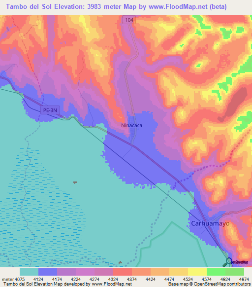 Tambo del Sol,Peru Elevation Map