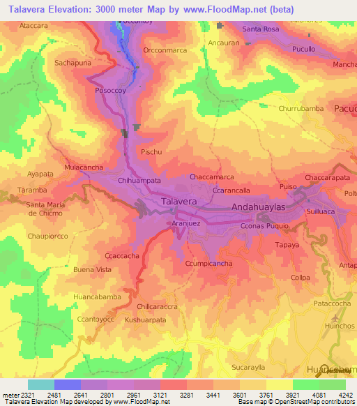 Talavera,Peru Elevation Map