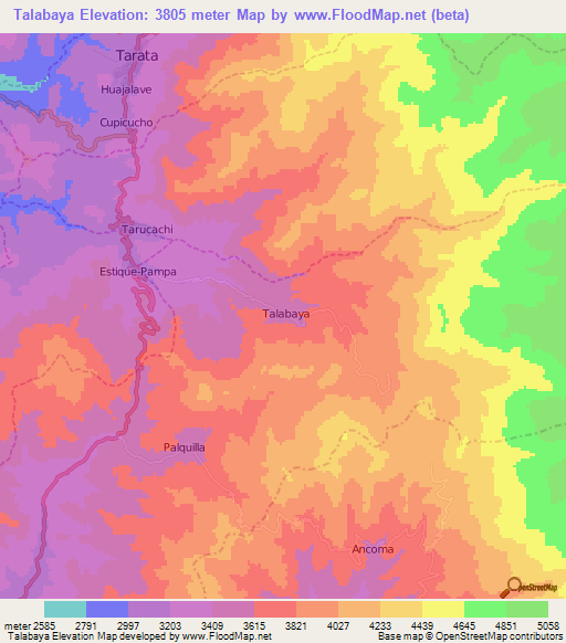 Talabaya,Peru Elevation Map