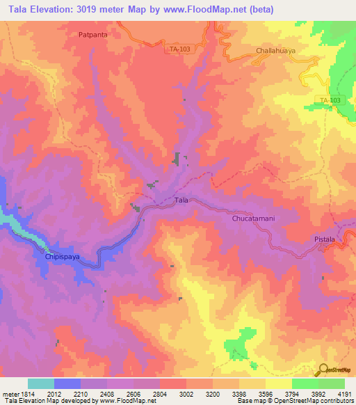 Tala,Peru Elevation Map