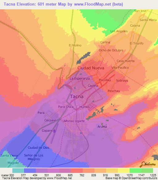 Tacna,Peru Elevation Map