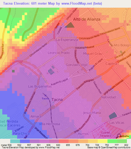 Tacna,Peru Elevation Map