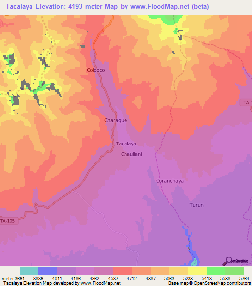 Tacalaya,Peru Elevation Map