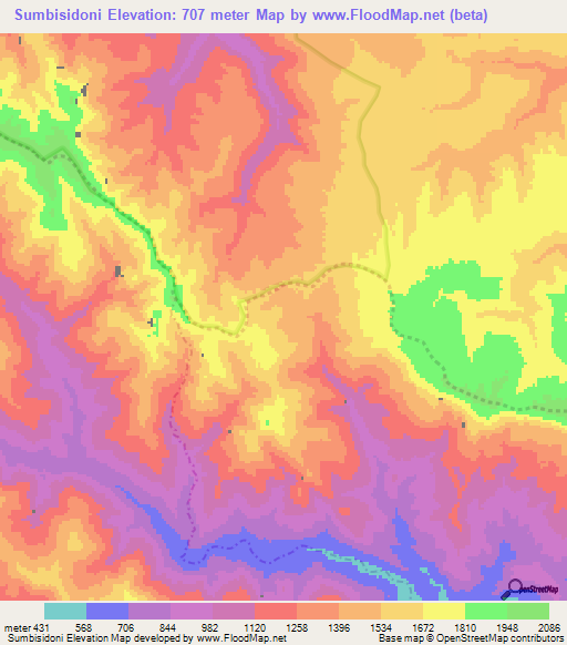 Sumbisidoni,Peru Elevation Map