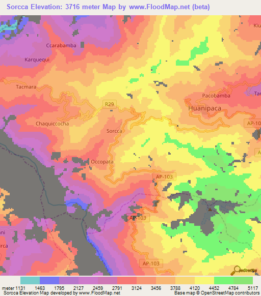 Sorcca,Peru Elevation Map