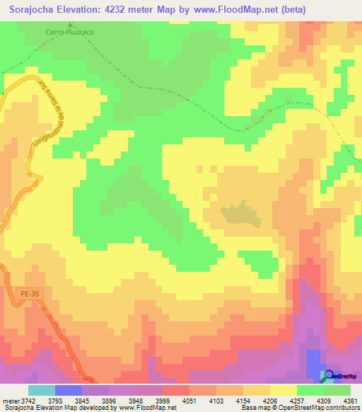 Sorajocha,Peru Elevation Map
