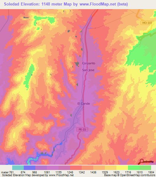 Soledad,Peru Elevation Map