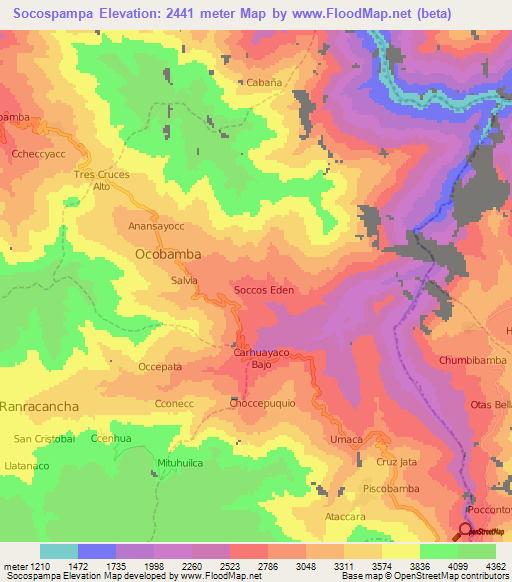 Socospampa,Peru Elevation Map