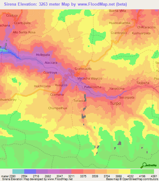 Sirena,Peru Elevation Map