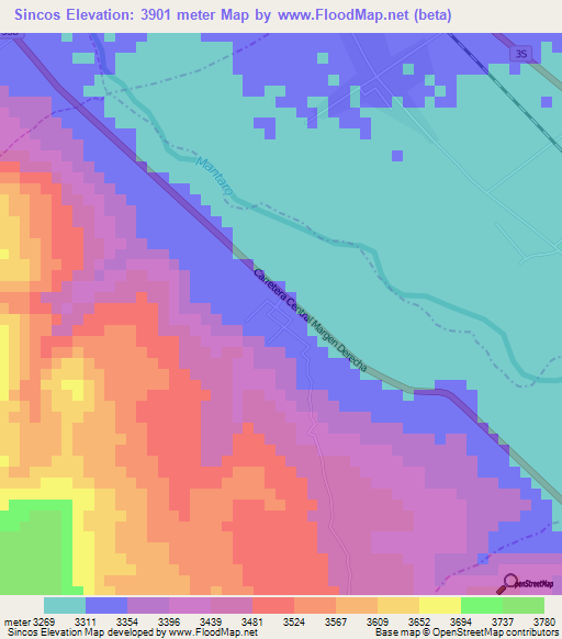Sincos,Peru Elevation Map