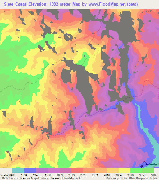 Siete Casas,Peru Elevation Map