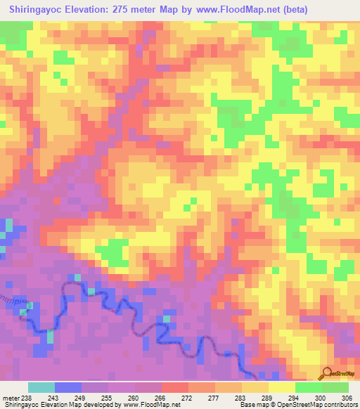 Shiringayoc,Peru Elevation Map