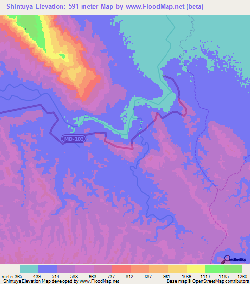 Shintuya,Peru Elevation Map
