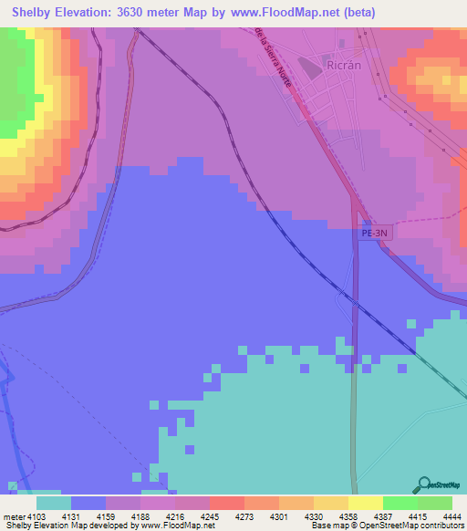 Shelby,Peru Elevation Map