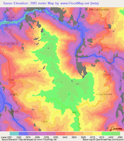 Sauso,Peru Elevation Map