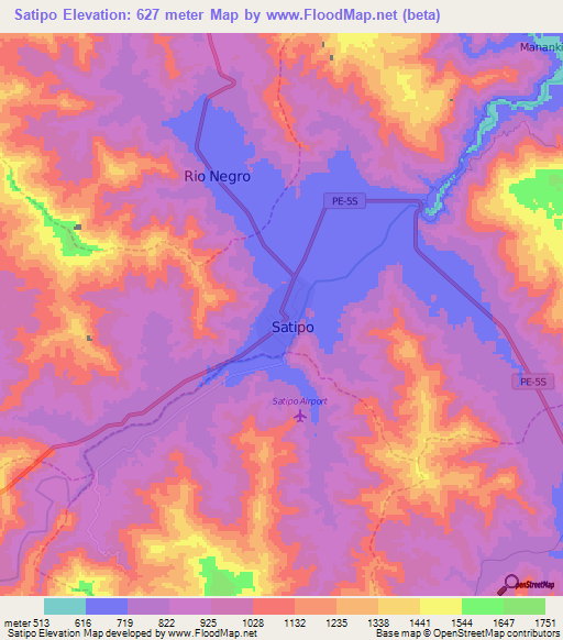 Satipo,Peru Elevation Map