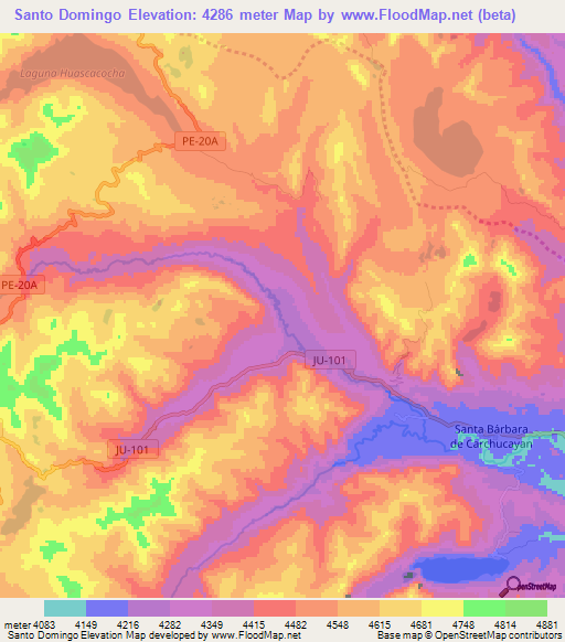 Santo Domingo,Peru Elevation Map