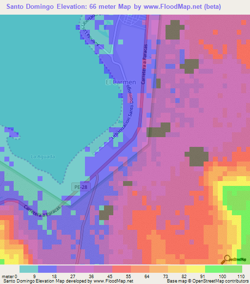 Santo Domingo,Peru Elevation Map