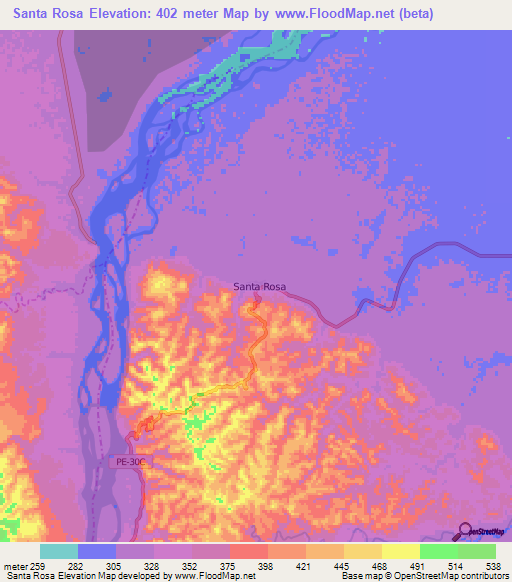 Santa Rosa,Peru Elevation Map