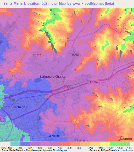Santa Maria,Peru Elevation Map