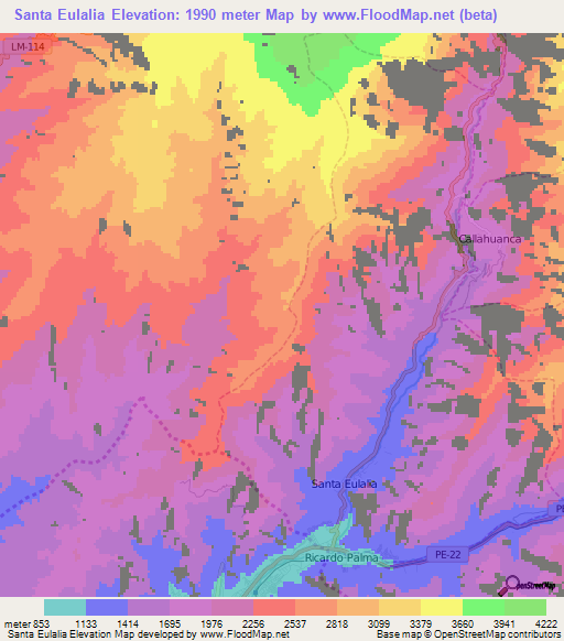 Santa Eulalia,Peru Elevation Map