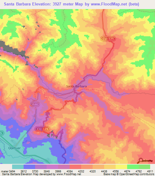 Santa Barbara,Peru Elevation Map