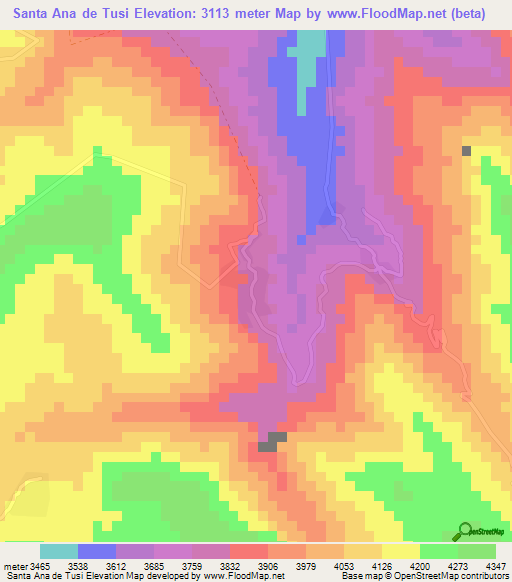 Santa Ana de Tusi,Peru Elevation Map