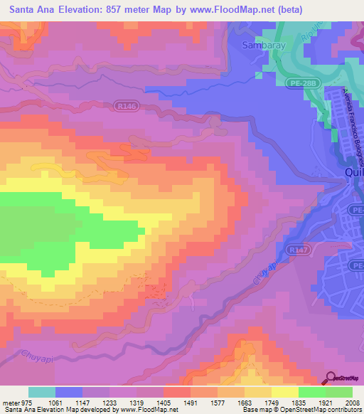 Santa Ana,Peru Elevation Map