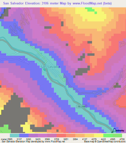San Salvador,Peru Elevation Map