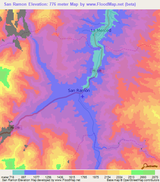 San Ramon,Peru Elevation Map