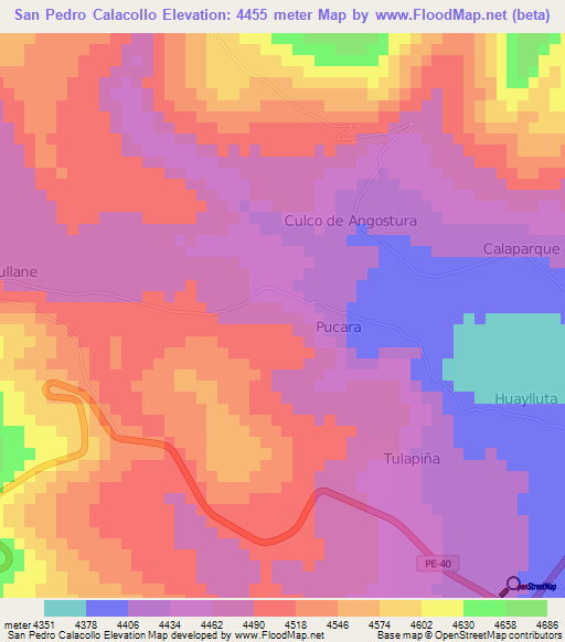 San Pedro Calacollo,Peru Elevation Map