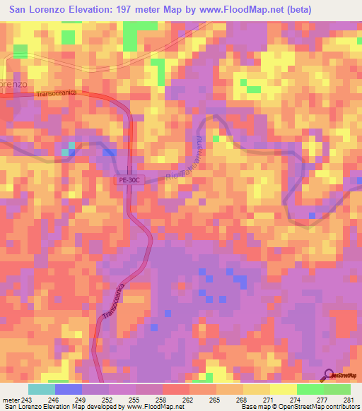 San Lorenzo,Peru Elevation Map