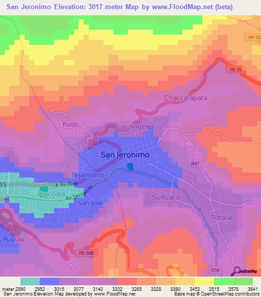 San Jeronimo,Peru Elevation Map