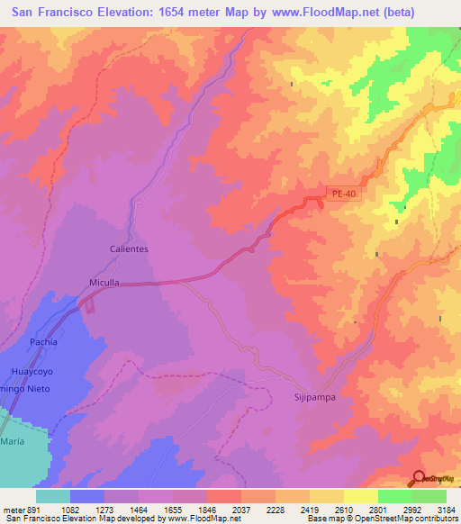 San Francisco,Peru Elevation Map