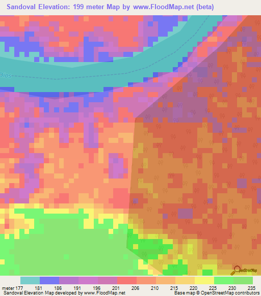 Sandoval,Peru Elevation Map