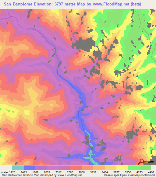 San Bartolome,Peru Elevation Map