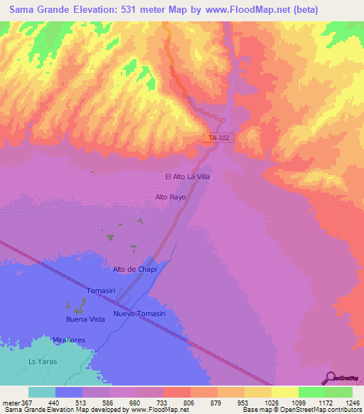 Sama Grande,Peru Elevation Map