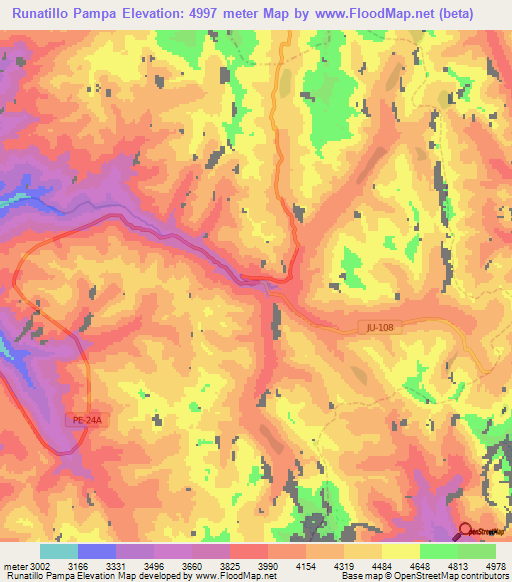 Runatillo Pampa,Peru Elevation Map