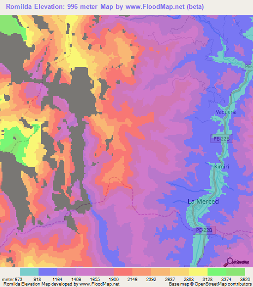 Romilda,Peru Elevation Map