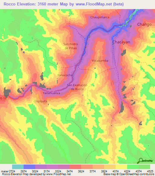 Rocco,Peru Elevation Map