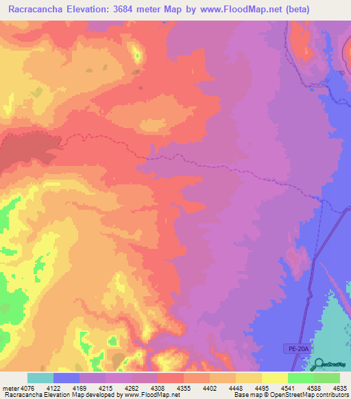 Racracancha,Peru Elevation Map