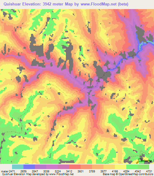 Quishuar,Peru Elevation Map