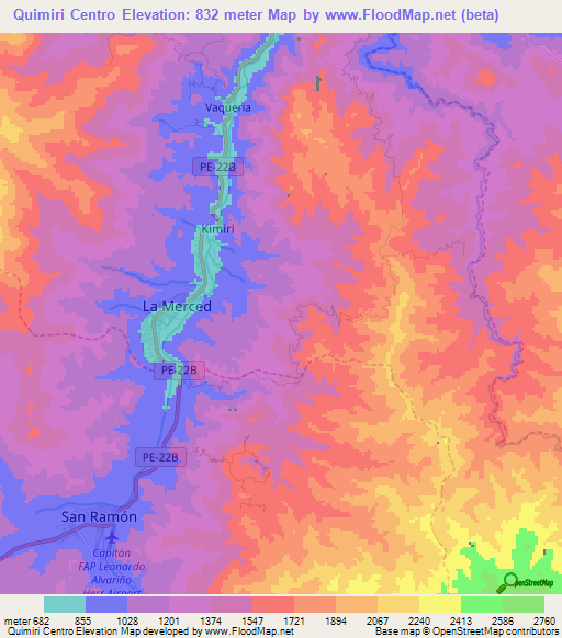 Quimiri Centro,Peru Elevation Map