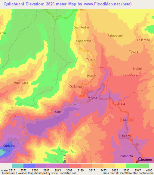 Quilahuani,Peru Elevation Map