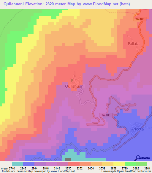 Quilahuani,Peru Elevation Map